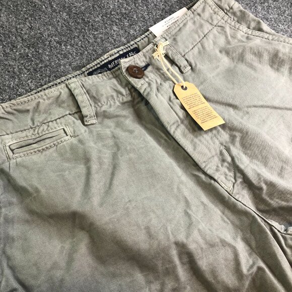 American Eagle Chino Shorts Mens 30 Gray Awesome Wash Stretch Classic Preppy 10" - Picture 2 of 14